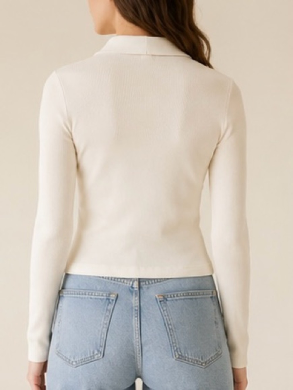AllSaints Cream Ribbed Long Sleeve Polo size XS - Picture 2 of 7